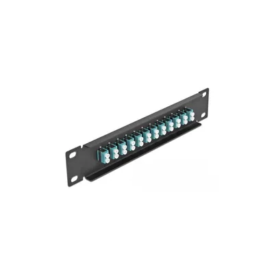 Produktbild von DeLOCK 10″ LWL Patchpanel 12 Port LC Duplex aqua 1 HE schwarz, Faser, LC, Aqua-Farbe, Schwarz, Metall, Rackeinbau, 1U