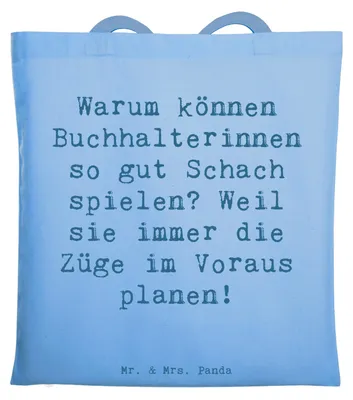 Produktbild von Mr. & Mrs. Panda canvas tasche Spruch Buchhalterin Schachmeisterin - Sky Blue - Geschenk, Berufspassion, Unternehmen, Tote Bag, Zahlenaffinität, personalisierte Geschenke