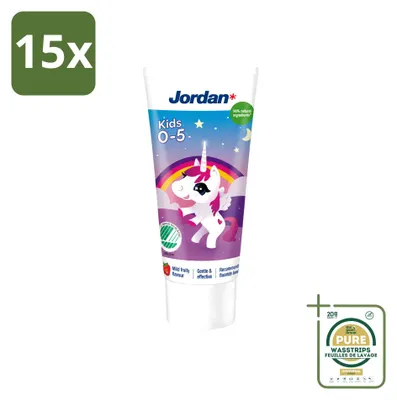 Obrázek produktu pro 15 kusů zubní pasty Jordan Kids pro děti ve věku 0-5 let - Jemná ovocná chuť - 50 ml - Balení