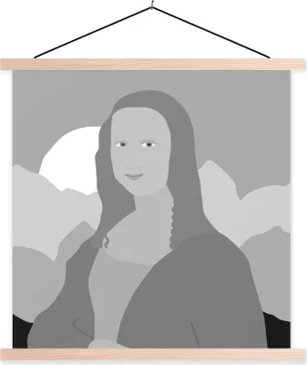 Produktbild von MuchoWow® Textilposter Mona Lisa - Sonne - Schwarz - Weiß 120x120 cm mit holzfarbenen Rahmen - Textil-Poster