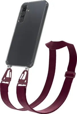 Produktbild von EAZY CASE - Hülle mit Band für Samsung Galaxy A35, Handyhülle mit Umhängeband, Silikonhülle transparent, Handykette in Rot