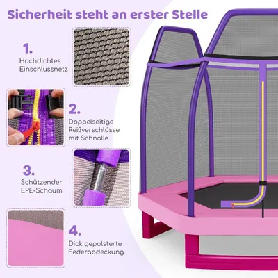 Obrázek produktu pro Zahradní trampolína Ø223cm s ochrannou sítí vnitřní/venkovní trampolína pro děti růžová