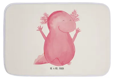 Produktbild von Mr. & Mrs. Panda Badteppich Axolotl Hurra - Weiß - Geschenk, badezimmermatte, Badematte, Freude, duschmatte, Duschvorleger, Spaß, Lurch, Badezimmerteppich