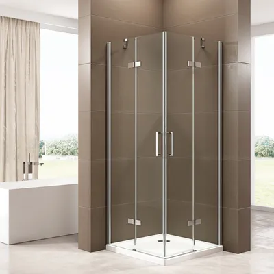 Produktbild von Eckdusche mit Drehtüren, Eckeinstieg EX809 - 6 mm - Nano Echtglas - 90 x 90 x 195 cm