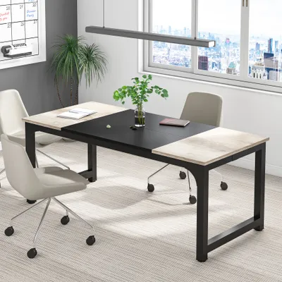 Produktbild von Tribesigns Schreibtisch Computertisch 160 x 80 x 75 cm PC Tisch Bürotisch Arbeitstisch Esstisch in Schwarz, Schreibtische, Konferenztisch, Grau