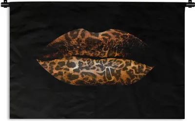 Produktbild von MuchoWow® Wandteppich Wandbehang Lippen - Tigerdruck - Schwarz 60x40 cm Tapisserie Dekoration Wandtuch - Wanddekorationen