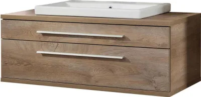 Produktbild von FACKELMANN STANFORD Badmöbel Set 2 Teile / Keramik Waschbecken / Waschbeckenunterschrank mit 2 Schubladen / Soft-Close-System / hochwertiger Badschrank / Korpus & Front: Braun hell / Breite: 110 cm