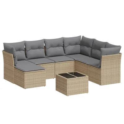 Produktbild von vidaXL 8-tlg. Garten-Sofagarnitur mit Kissen Beige Poly Rattan
