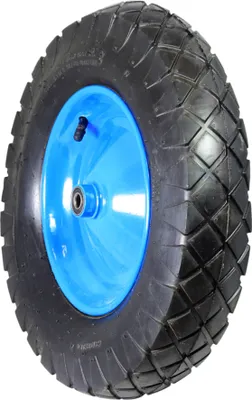 Produktbild von DOMINO Pneumatische Rad für Schubkarre 4.00-8 | Schubkarrenrad Stahlrad Vollgummi Durchmesser 400 mm Tragkraft 150kg | Ersatzrad Gummirad |  Vierkammerreifen | Kugellager | mit Radasche | Blau