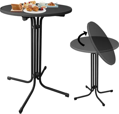 Produktbild von ACXIN Stehtisch Klappbar Ø 79 cm, Bistrotisch Rund 110cm – Wetterbeständiger Klapptisch Gartentisch, für In- & Outdoor, Kratzfester, Stabiles Stahlrohrgestell (Schwarz)