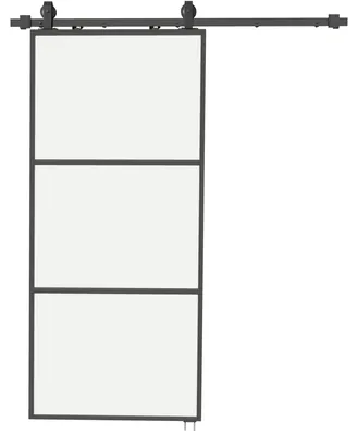Obrázek produktu pro Posuvné dveře - Posuvný panel - Skleněné dveře - Dveře šetřící prostor - Interiérové dveře - Matné sklo - Černý ocelový rám