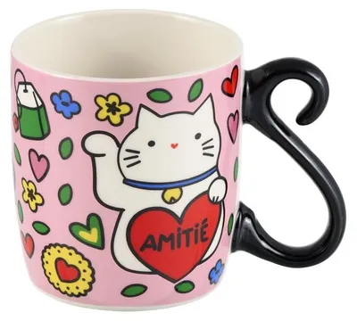 Katzenbecher aus Porzellan, 350 ml, rosa, Freundschaft