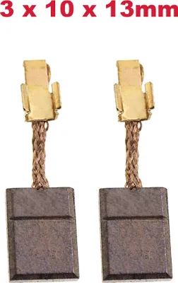 Two carbon brushes with copper braided wires and gold connectors are shown against a white background.
