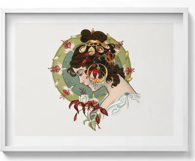 Produktbild von Porträt einer schönen Frau– Wandbild mit Rahmen – Gerahmtes Bild  – Wanddekoration – 80x60 cm –  Weiß Rahmen