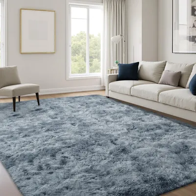 Produktbild von Hochflor Teppich Grau 120x170 cm - Weich und Waschbar für Wohnzimmer und Schlafzimmer
