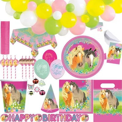 Produktbild von XL Partyset Pferde zum Kindergeburtstag Deko Party Pretty Pony Geburtstagsdeko