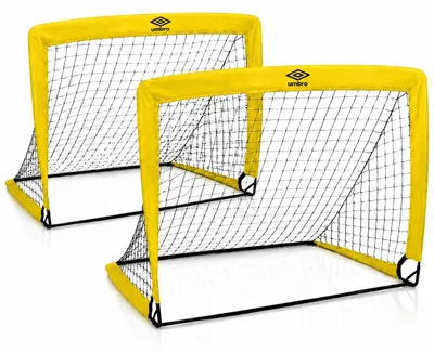 Zdjęcie produktu dla Zestaw 2 bramek piłkarskich Umbro Pop-Up – bramka piłkarska 120 x 90 x 90 cm – z torbą transportową i kotwami do mocowania w ziemi – do użytku na zewnątrz i wewnątrz – sprzęt treningowy do piłki nożnej – kolor żółty