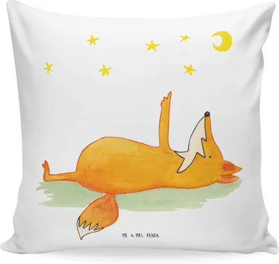 Produktbild von Mr. & Mrs. Panda Deko Kissen Fuchs Sterne - Weiß - Geschenk, Kuschelkissen, Dekokissen, Sternengucker, bedruckt, Spruch Positiv, Mond, Sofakissen, 40x40, Nachtschwärmer