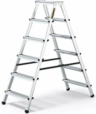 Produktbild von Famanu Haushaltsleiter 6 Stufen - Klappleiter mit breiten Aluminiumstufen