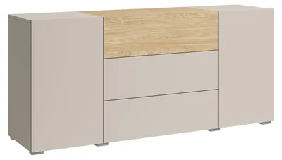 Immagine prodotto di Comò moderno, altezza 150 cm, con 3 cassetti e 2 ante, finitura opaca effetto cachemire