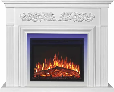 Zdjęcie produktu dla Casa Padrino Barokowy kominek elektryczny LED, biały, 121 x 35 x wys. 100 cm – meble barokowe