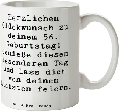 Produktbild von Mr. & Mrs. Panda Tasse Spruch 56. Geburtstag - Weiß - Geschenk, Happy Birthday, Geschenkideen, Freude, Geburtstagsfeier, Kakaotasse, Geburtstagsgeschenk, Teetasse, Liebe