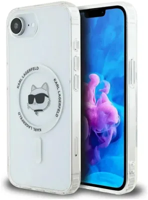 Image de Étui MagSafe pour Apple iPhone 17e/16e - Coque arrière Karl Lagerfeld IML Metal Choupette Head - Blanc