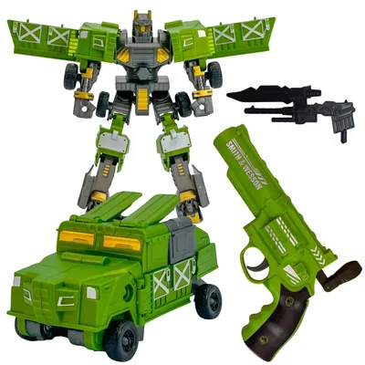Produktbild von Woopie 3-in-1-Set mit transformierendem Roboter-Kampffahrzeug und Dartwerfer, grün