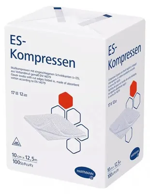 Produktbild von Hartmann ES-Kompressen 12-fach, unsteril in Faltschachtel - 10 x 20 cm | Packung (100 Stück) - B01MR2NLG7