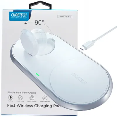 Produktbild von Choetech 2In1 Qi Drahtloses Ladegerät Für Smartphones / Apple Watch Mit Ständer (Mfi) Usb Typ C Weiss (T317)