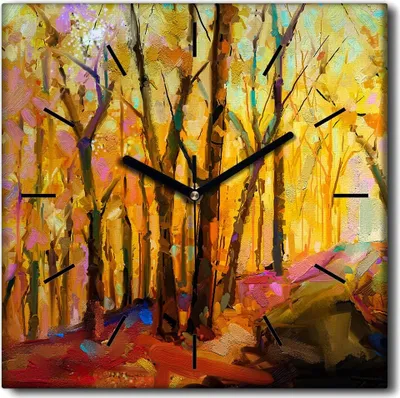 Produktbild von Coloray Uhr auf Leinwand 30x30 cm Wand Uhr Dekoration Wohnzimmer Segeltuch schwarze Hände -Landschaft von Herbstbäumen