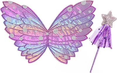 Produktbild von Schmetterlingsflügel-Requisiten mit Feenstab, realistische Muster, bunte Feenflügel-Requisiten, Halloween-Dekoration