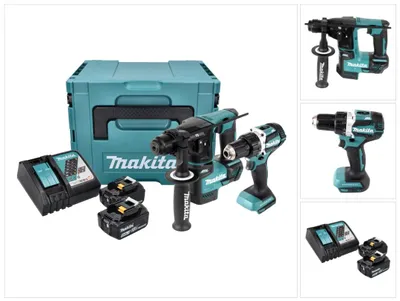 Image de Makita DLX 2271 TJ Kit combiné perceuse-visseuse sans fil DDF 484 + marteau perforateur sans fil DHR 171 + 2x batterie 5,0 Ah + chargeur + Makpac