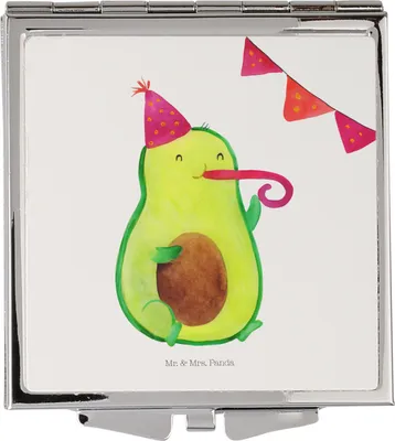 Produktbild von Mr. & Mrs. Panda Taschenspiegel Avocado Party - Weiß - Geschenk, Happy Birthday, Geburtstag, Schminkspiegel klappbar, Kosmetikspiegel, Avocados, Feier, Klappspiegel