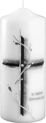 Produktbild von Trauerkerze "Kreuz mit Ranke silber" 200 x 80 mm mit Klarsichtkarton