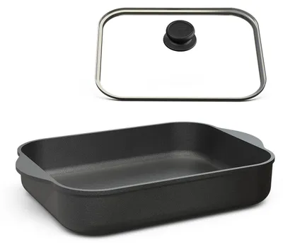 Produktbild von Hoffmann Bratreine eckig 32x25 cm Aluguss Antihaft Induktion mit Deckel