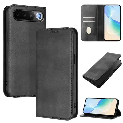 Produktbild von Handyhülle für Realme 16, Vintage Leder RFID Schutz Kartenfach Standfunktion Magnetische Klapphülle Schwarz