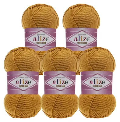 5 x 100g Strickgarn Alize Cotton Gold Uni Klassikgarn Häkelgarn dunkelgelb