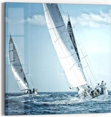 Produktbild von DEQORI Glasbild Echtglas 30x30 cm 'Segelboote auf hoher See' Wandbild Bild modern Deko
