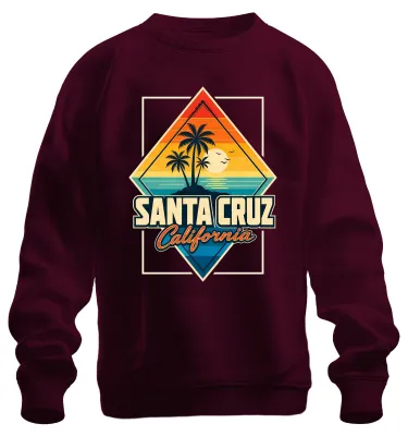 Produktbild von Santa Cruz California Retro Vintage Surfen Sonnenuntergang Sweatshirt Pullover, Burgundy, M
