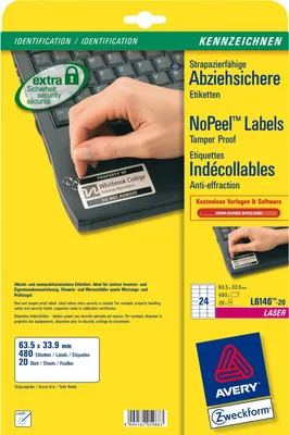 Produktbild von Avery L6146-20 selbstklebendes Etikett Weiß 480 Stück(e)