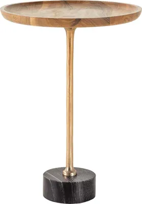 Immagine prodotto di riess-ambiente Tavolino di design TRAYFUL 55 cm in legno massello di acacia rotondo con base in marmo nero dorato Tavolino da salotto
