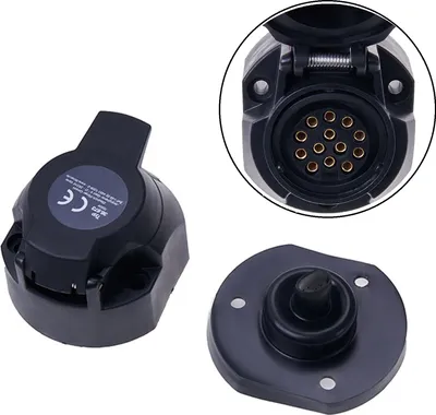 Image de Prise pour attelage de remorque et voiture 13 pôles avec contact de coupure Prise de remorque 12V avec capuchon en caoutchouc pour la protection