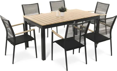 Produktbild von di volio Gartenmöbel MOZZATE, Gartenmöbel-Set - Esstisch & 6 Stühle, aus Kunstholz und Polyrattan, Esstisch mit ausziehbarer Tischplatte
