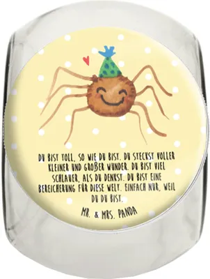 Produktbild von Mr. & Mrs. Panda Teedose Spinne Agathe Party L 870ml - Gelb Pastell - Geschenk, Vorratsglas, Dekoglas, Wunder, Motivation, Glück, Süßigkeiten Glas, Selbstliebe