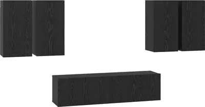 Image de vidaXL Ensemble de meubles TV Fixé au mur Noir imitation chêne Matériau dérivé du bois