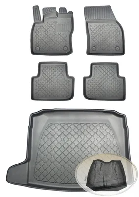 Produktbild von SET Kofferraumwanne Gummifußmatten für VW Volkswagen Tiguan 2 AD Steilheck Geländewagen SUV 5-türer 2016- vertiefte Ladefläche, für Modelle ohne Varioboden (variablen Ladeboden)