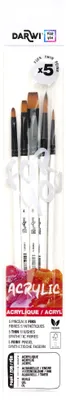 Image de Darwi For You DF1905150K01C - Set de 5 pinceaux d'artiste assortis (taille 0 et 6 rond, taille 4 et 8 plat et taille 2 bombé), Fin, 1 set