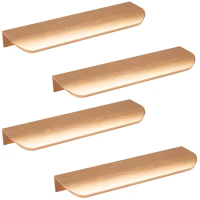 Image de lot de 4 poignées de meubles en acier inoxydable 200 mm en or brossé - Solution élégante pour les bords des armoires et des commodes, accessoires de montage inclus.