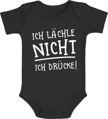Produktbild von Baby Body mit lustigem Spruch Ich lächle nicht Ich drücke! Baumwolle Jungen & Mädchen MoonWorks® schwarz 3-6 Monate